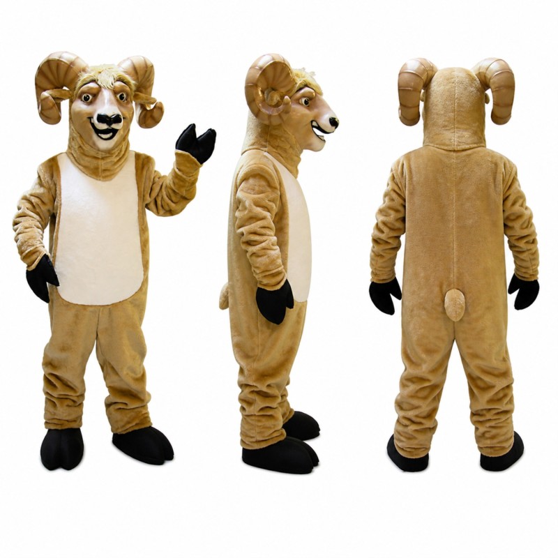 Ram Mascot Costume in Brown with Curved Horns Adult