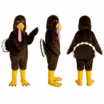 Turkey Mascot Costume in Dark Brown with Yellow Feet Adult