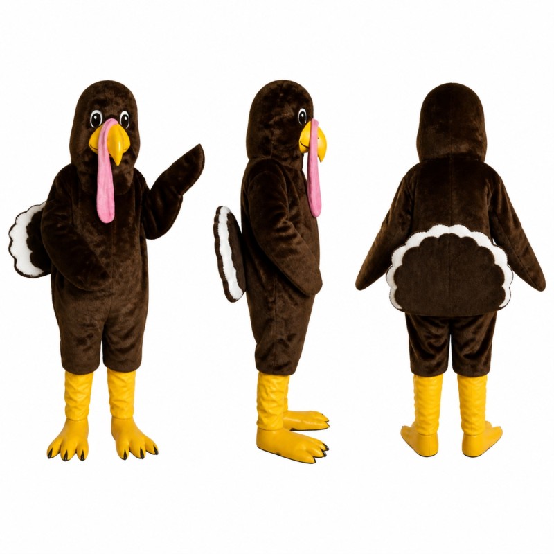 Turkey Mascot Costume in Dark Brown with Yellow Feet Adult