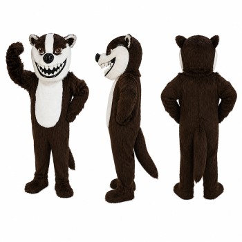 Badger Mascot Costume in Dark Brown with White Face Adult