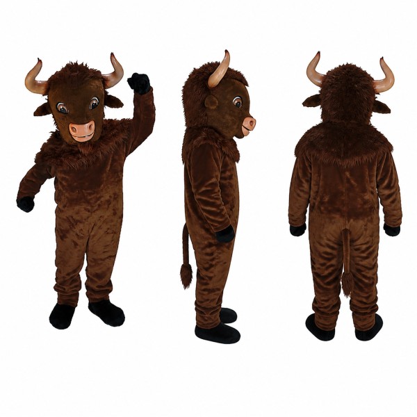Bison Mascot Costume in Dark Brown with Curved Horns Adult