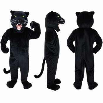 Panther Mascot Costume in Black with Open Mouth Adult