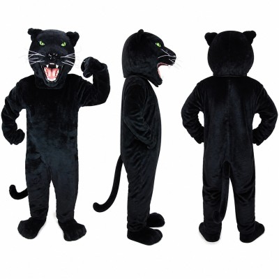 Panther Mascot Costume in Black with Open Mouth Adult