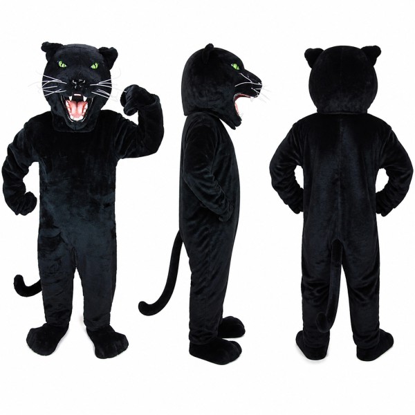 Panther Mascot Costume in Black with Open Mouth Adult