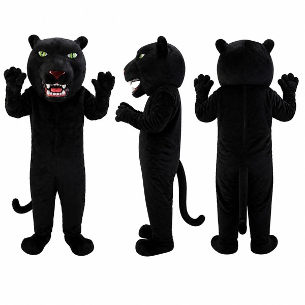 Panther Mascot Costume in Black with Green Eyes Adult