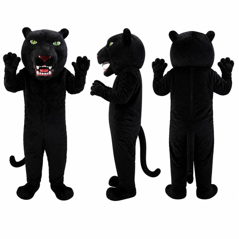 Panther Mascot Costume in Black with Green Eyes Adult