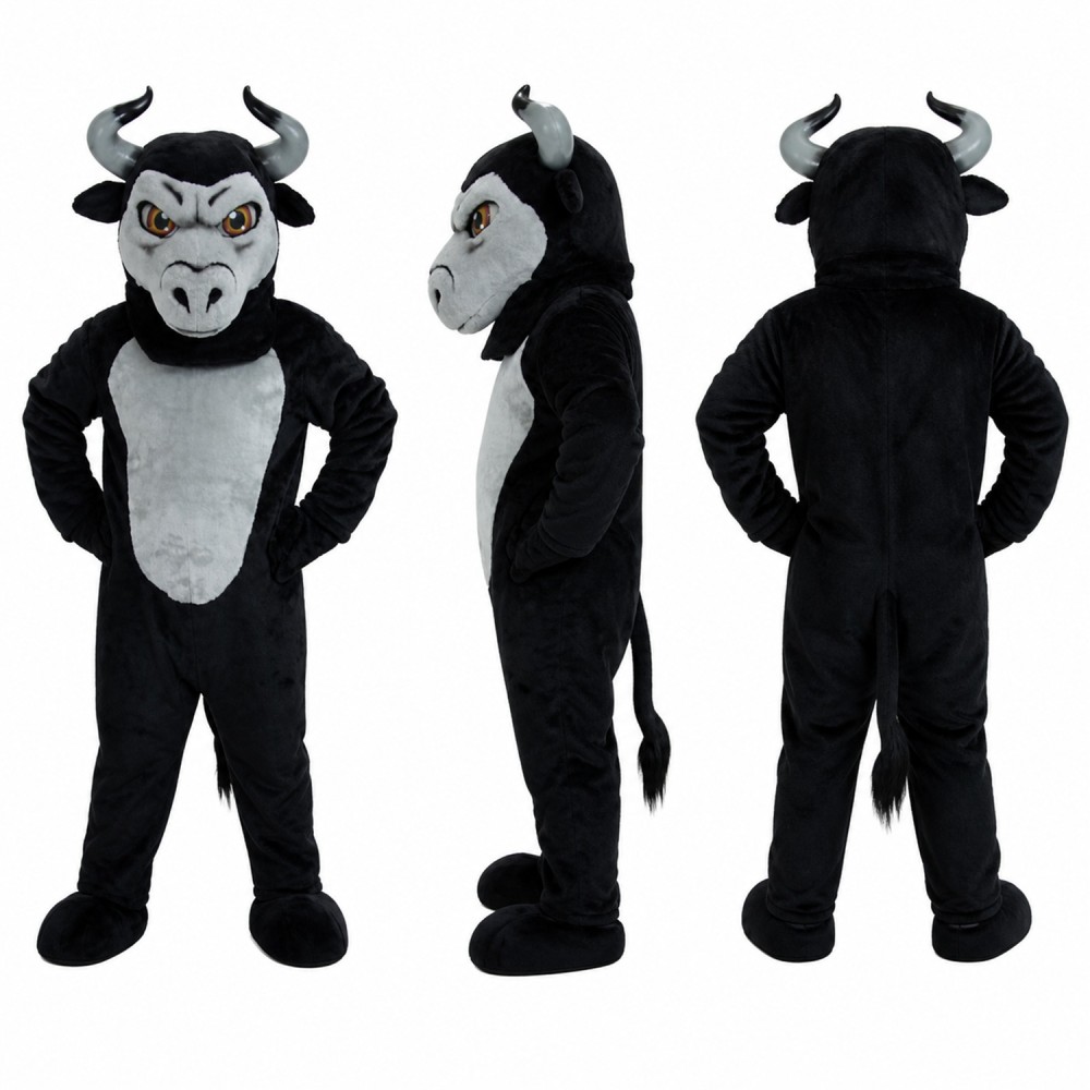 Bull Mascot Costume in Black with Gray Face Adult