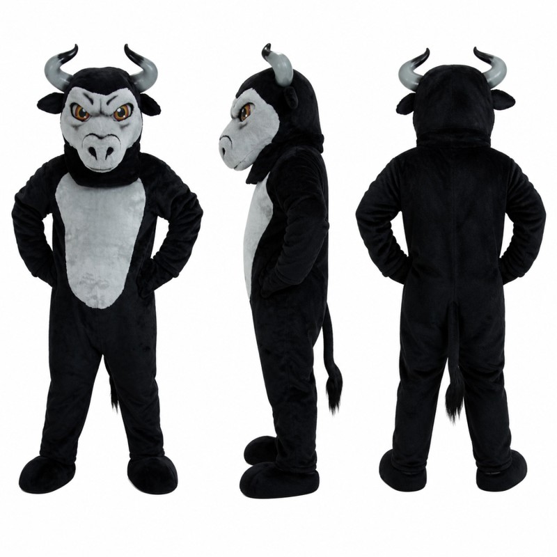 Bull Mascot Costume in Black with Gray Face Adult