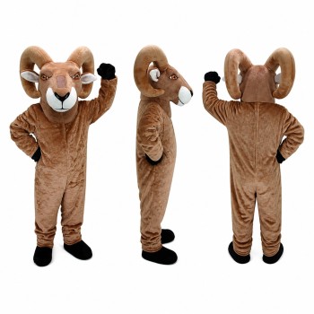 Ram Mascot Costume in Tan with Curved Horns Adult