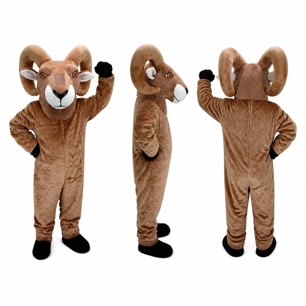 Ram Mascot Costume in Tan with Curved Horns Adult
