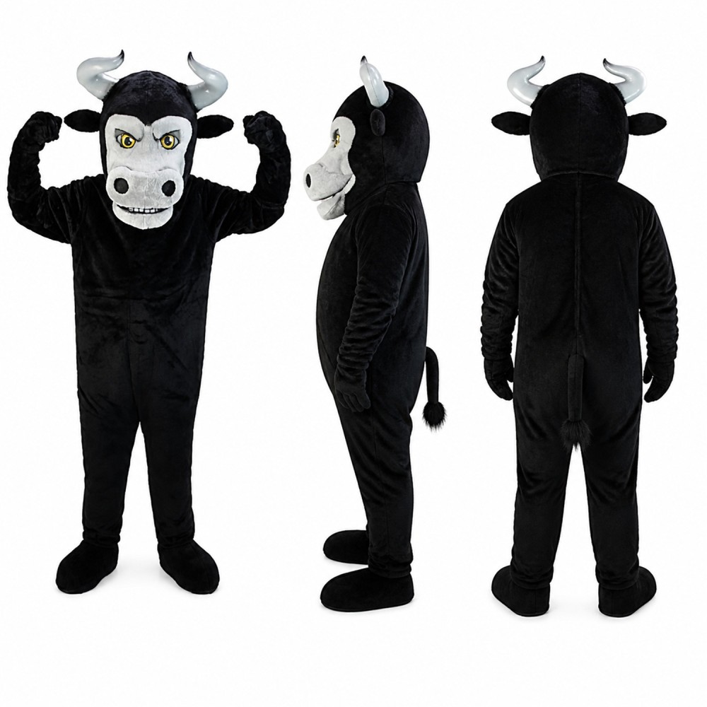 Bull Mascot Costume in Black and White with Horns Adult Bull Mascot Costume in Black and White with Horns Adult