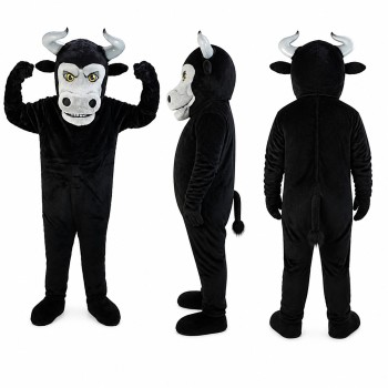 Bull Mascot Costume in Black and White with Horns Adult