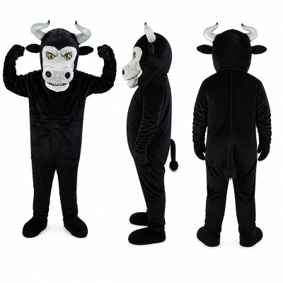 Bull Mascot Costume in Black and White with Horns Adult