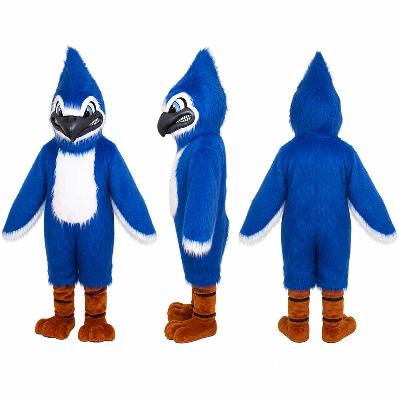 Blue Jay Mascot Costume in Blue with White Belly Adult