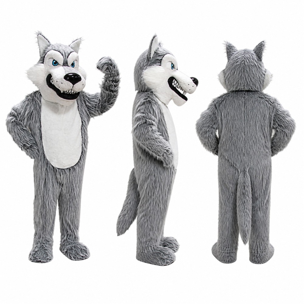 Wolf Mascot Costume in Gray with White Belly Adult