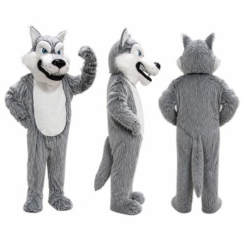 Wolf Mascot Costume in Gray with White Belly Adult