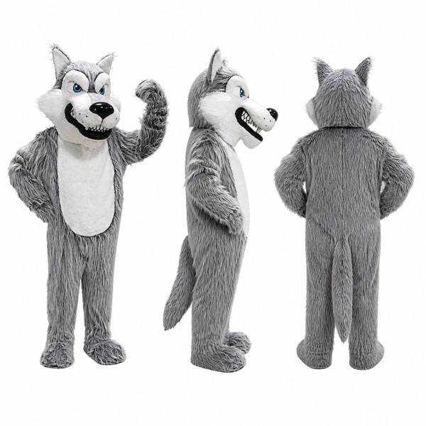 Wolf Mascot Costume in Gray with White Belly Adult
