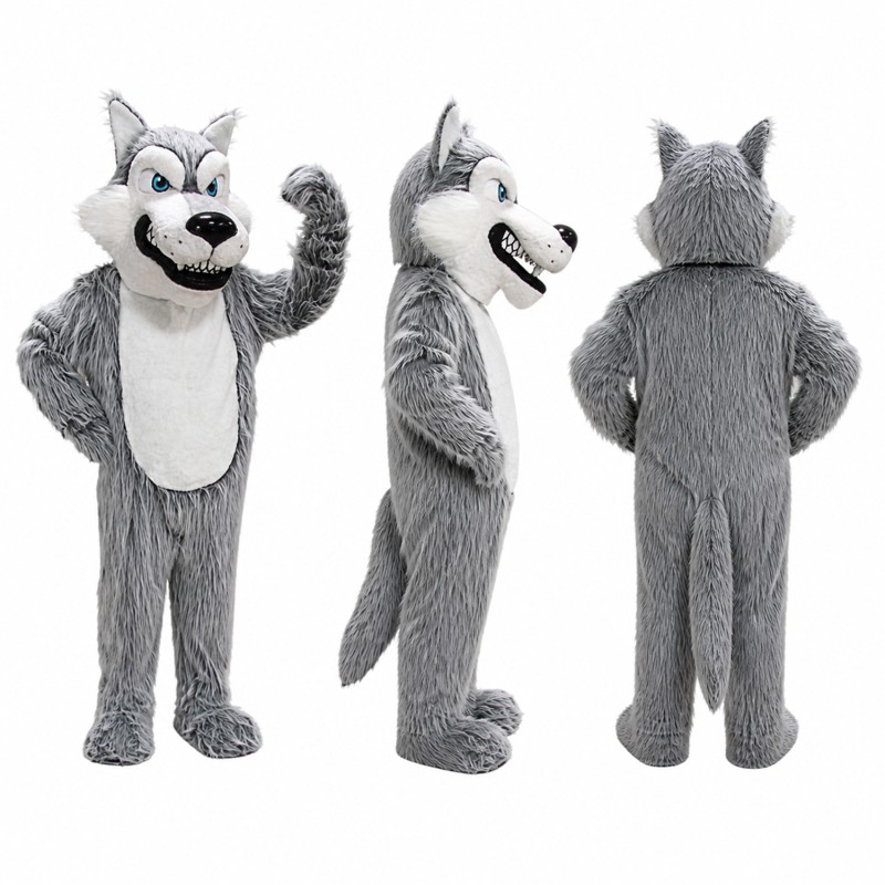Wolf Mascot Costume in Gray with White Belly Adult