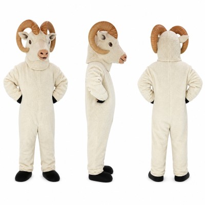 Ram Mascot Costume in Cream with Brown Horns Adult