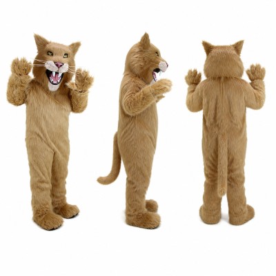 Cougar Mascot Costume in Tan with Long Tail Adult