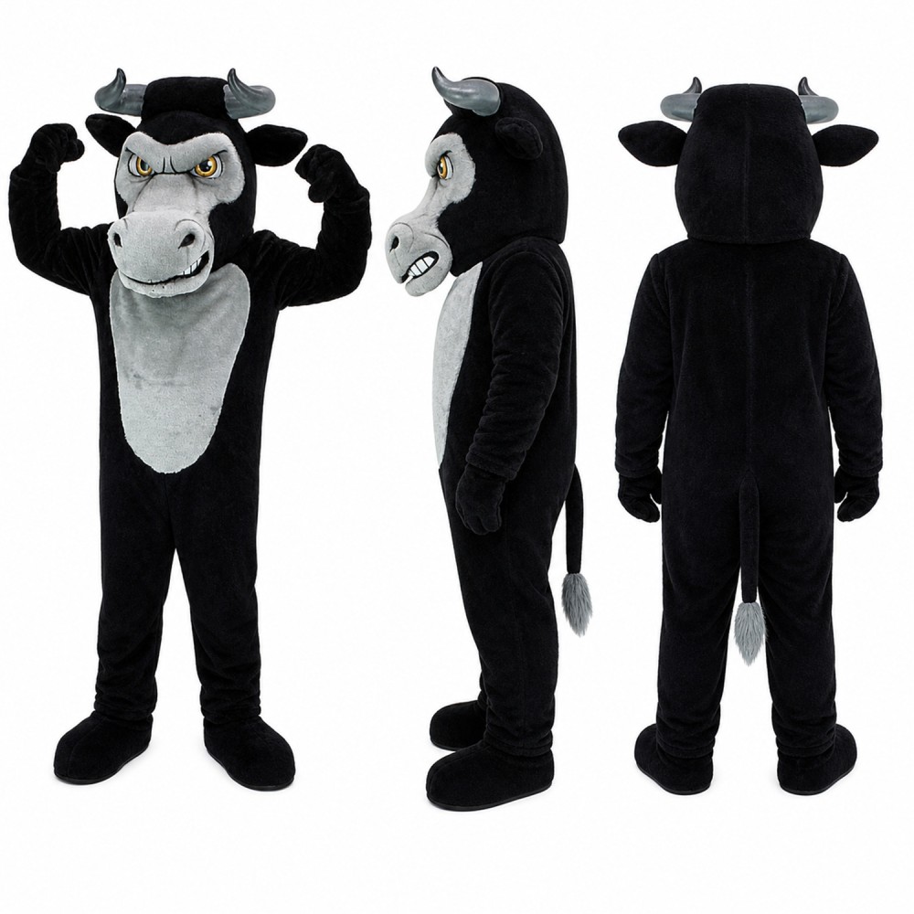 Bull Mascot Costume in Black with Gray Face Adult