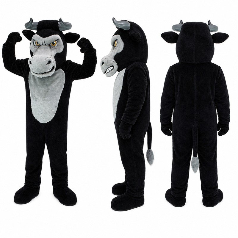 Bull Mascot Costume in Black with Gray Face Adult
