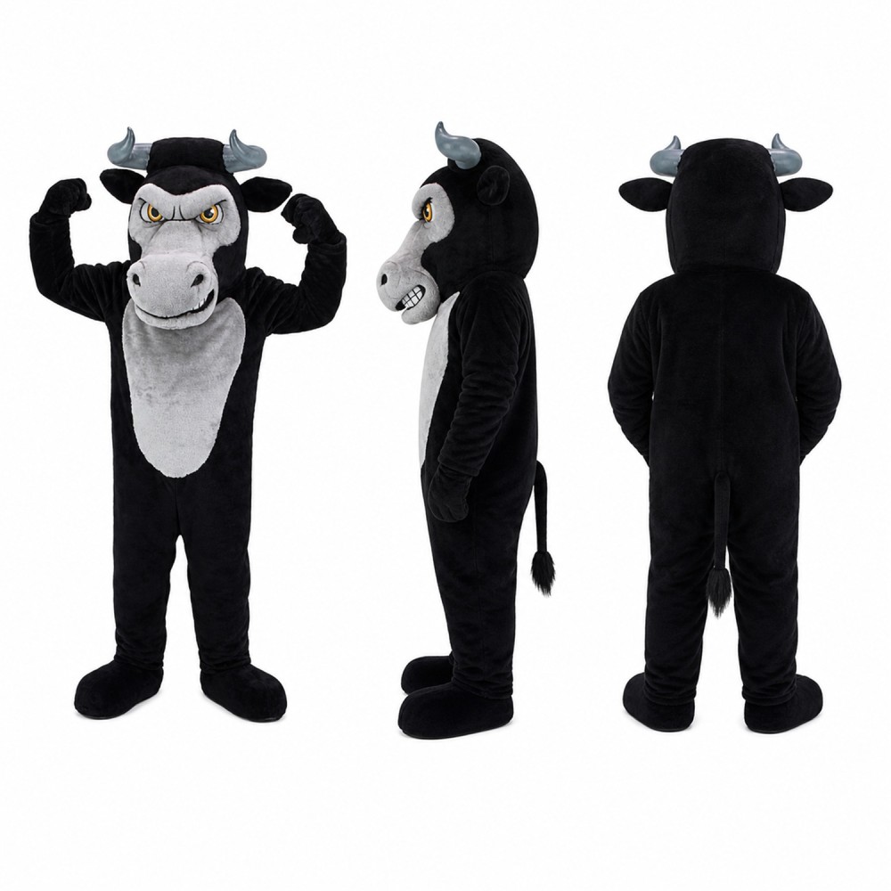 Bull Mascot Costume in Black with Gray Face Adult