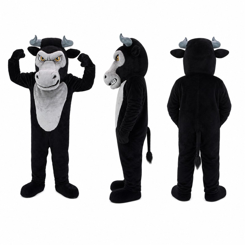 Bull Mascot Costume in Black with Gray Face Adult