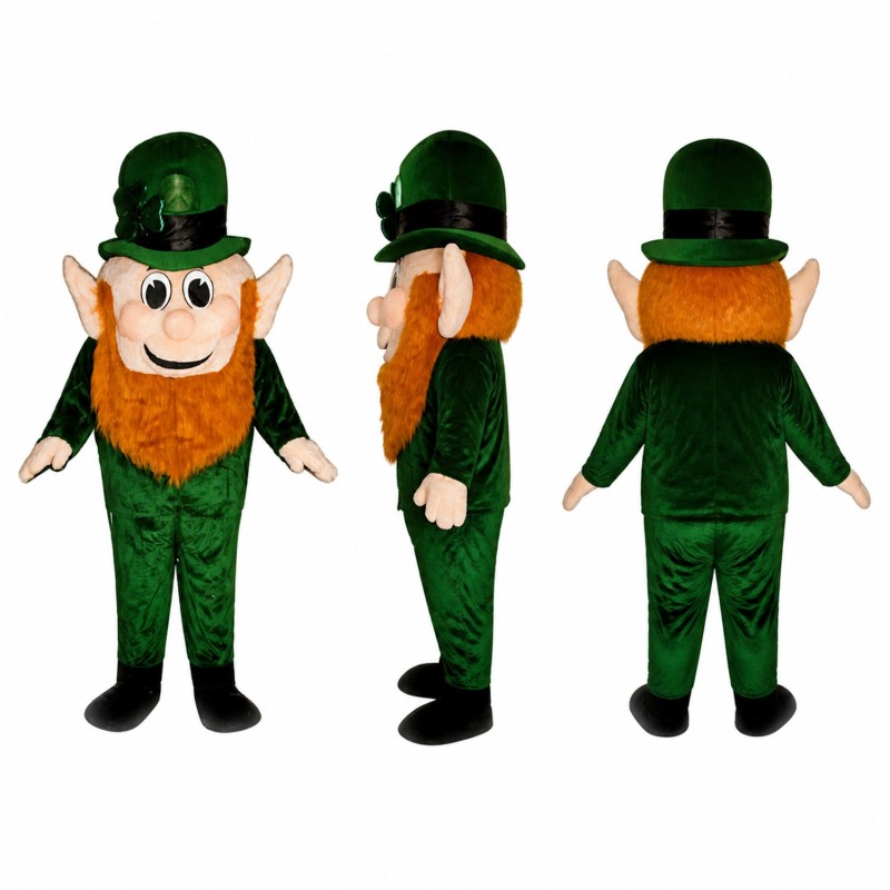Leprechaun Mascot Costume in Green with Orange Beard Adult