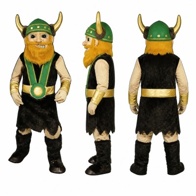 Viking Mascot Costume in Green with Horned Helmet Adult