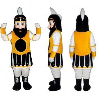 Roman Soldier Mascot Costume in Black and Gold Armor Adult