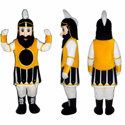 Roman Soldier Mascot Costume in Black and Gold Armor Adult