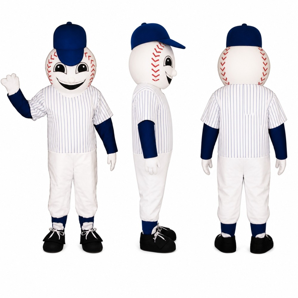 Baseball Player Mascot Costume in White Pinstripe Uniform Adult Baseball Player Mascot Costume in White Pinstripe Uniform Adult