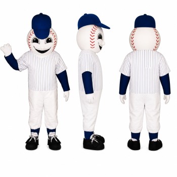 Baseball Player Mascot Costume in White Pinstripe Uniform Adult