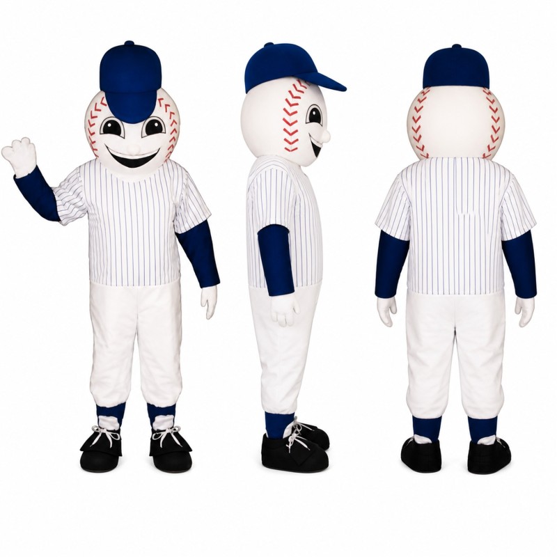 Baseball Player Mascot Costume in White Pinstripe Uniform Adult