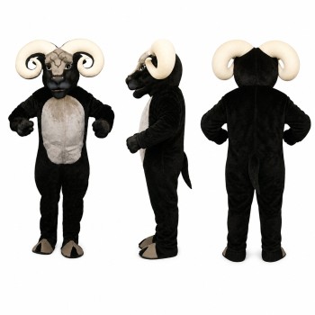 Ram Mascot Costume in Black with White Curved Horns Adult