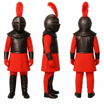 Medieval Knight Mascot Costume in Black Armor with Red Plume Adult