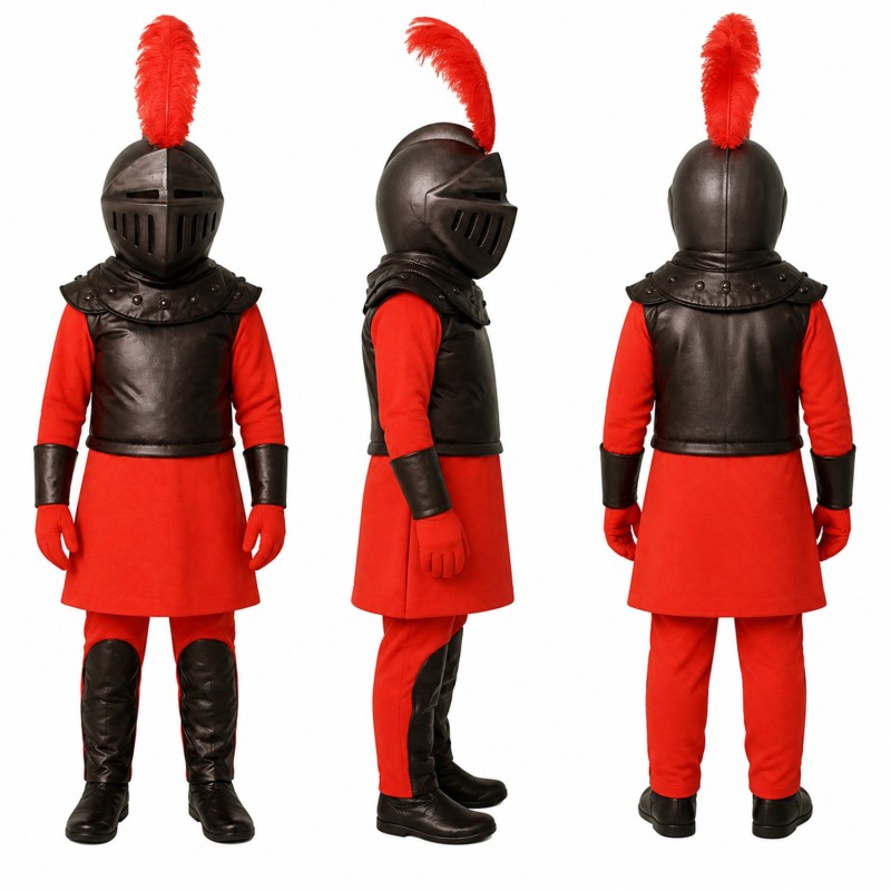 Medieval Knight Mascot Costume in Black Armor with Red Plume Adult