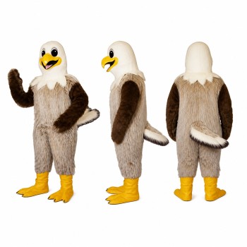 Bald Eagle Mascot Costume in Brown and White with Yellow Beak Adult