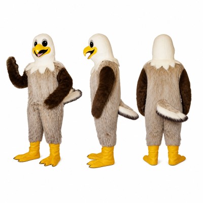 Bald Eagle Mascot Costume in Brown and White with Yellow Beak Adult