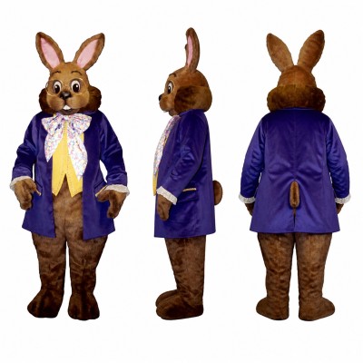 Rabbit Gentleman Mascot Costume in Brown with Purple Coat Adult