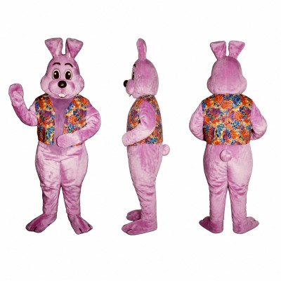 Rabbit Mascot Costume in Pink with Floral Vest Adult