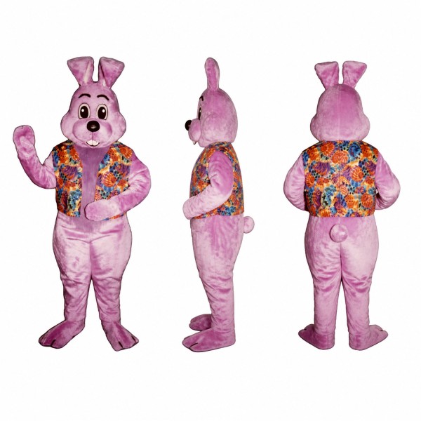 Rabbit Mascot Costume in Pink with Floral Vest Adult