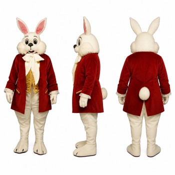 Rabbit Gentleman Mascot Costume in Cream with Red Coat Adult