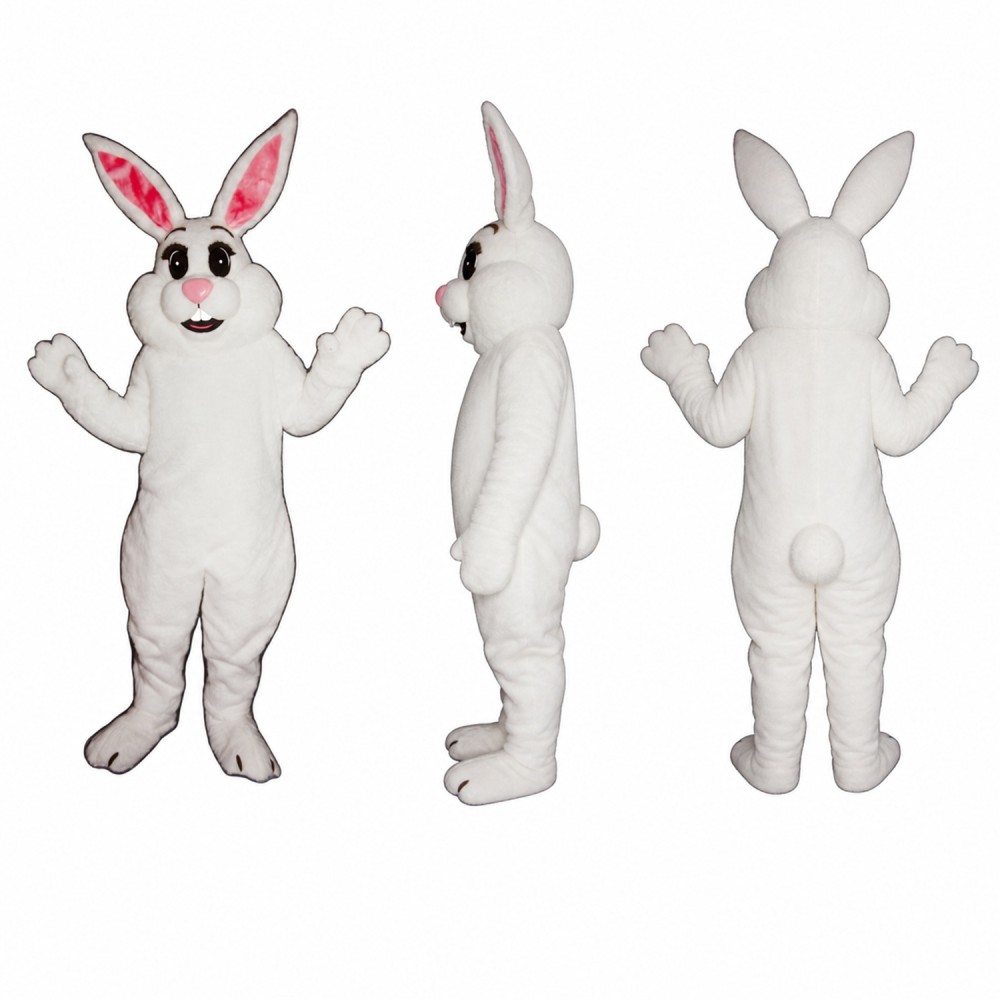 Rabbit Mascot Costume in White with Pink Ears Adult Rabbit Mascot Costume in White with Pink Ears Adult
