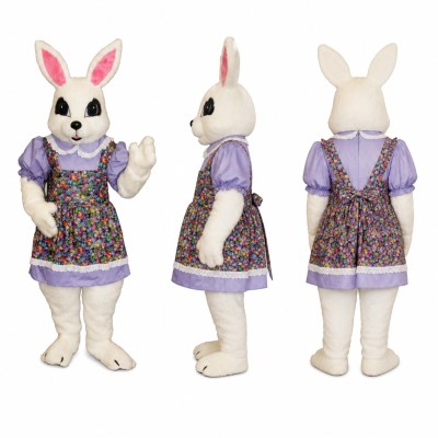 Rabbit Mascot Costume in White with Floral Dress Adult
