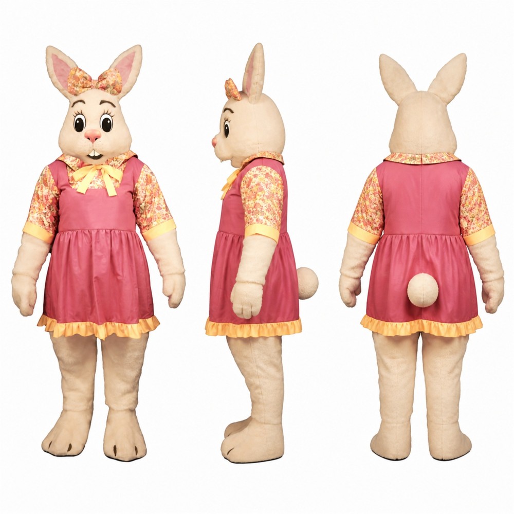 Rabbit Mascot Costume in Tan with Pink Dress Adult Rabbit Mascot Costume in Tan with Pink Dress Adult