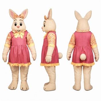 Rabbit Mascot Costume in Tan with Pink Dress Adult