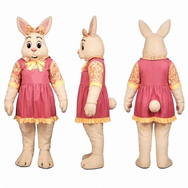 Rabbit Mascot Costume in Tan with Pink Dress Adult