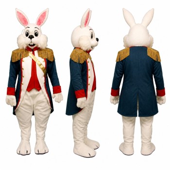 Rabbit Gentleman Mascot Costume in White with Red and Navy Coat Adult
